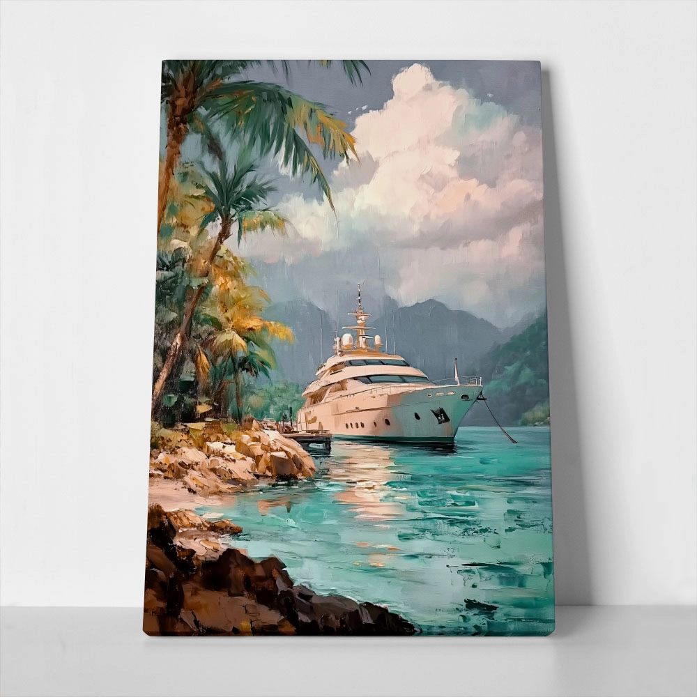 Πίνακας σε Καμβά VINTAGE PASTEL BOAT IN HARBOR 4