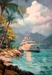 Πίνακας σε Καμβά VINTAGE PASTEL BOAT IN HARBOR 4