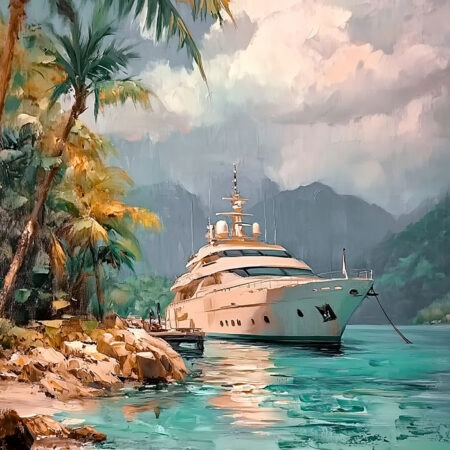 Πίνακας σε Καμβά VINTAGE PASTEL BOAT IN HARBOR 4 - Vintage Sticky 5