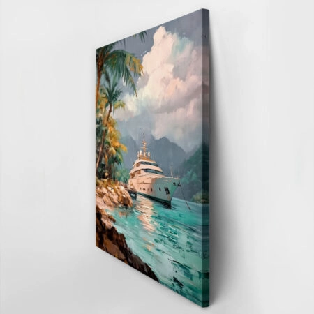 Πίνακας σε Καμβά VINTAGE PASTEL BOAT IN HARBOR 4 - Vintage Sticky 2