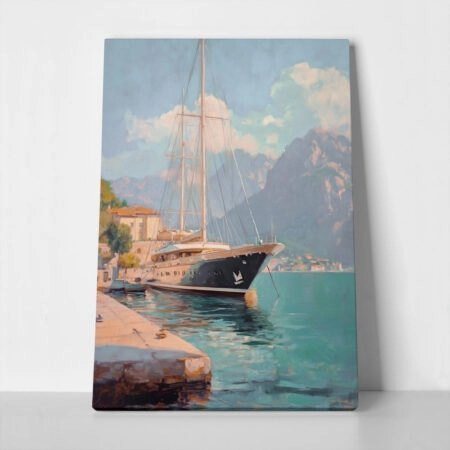 Πίνακας σε Καμβά VINTAGE PASTEL BOAT IN HARBOR - Vintage