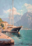 Πίνακας σε Καμβά VINTAGE PASTEL BOAT IN HARBOR