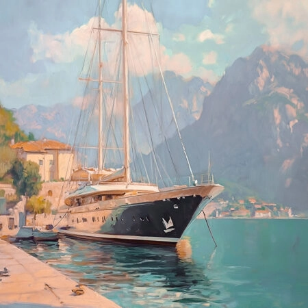 Πίνακας σε Καμβά VINTAGE PASTEL BOAT IN HARBOR - Vintage Sticky 5