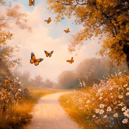 Πίνακας σε Καμβά VINTAGE PASTEL BUTTERFLIES FOREST PATH 2 - Vintage Sticky 5