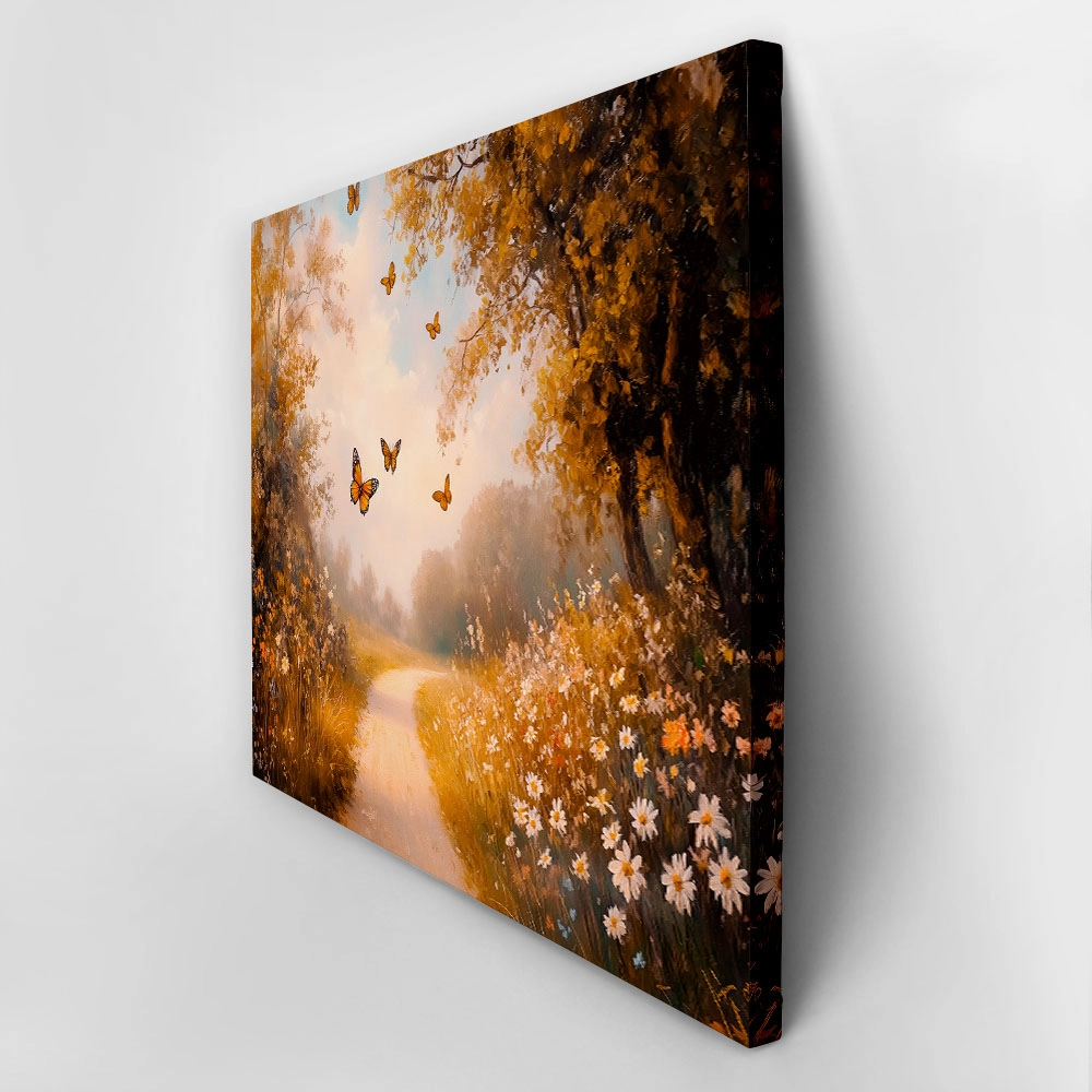 Πίνακας σε Καμβά VINTAGE PASTEL BUTTERFLIES FOREST PATH 2