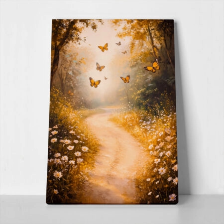 Πίνακας σε Καμβά VINTAGE PASTEL BUTTERFLIES FOREST PATH - Vintage