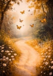 Πίνακας σε Καμβά VINTAGE PASTEL BUTTERFLIES FOREST PATH