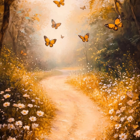 Πίνακας σε Καμβά VINTAGE PASTEL BUTTERFLIES FOREST PATH - Vintage Sticky 5
