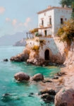 Πίνακας σε Καμβά VINTAGE PASTEL COASTAL HOUSE 2