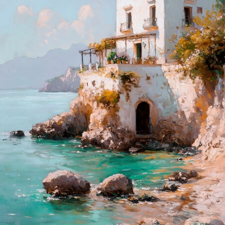 Πίνακας σε Καμβά VINTAGE PASTEL COASTAL HOUSE 2 - Vintage Sticky 5