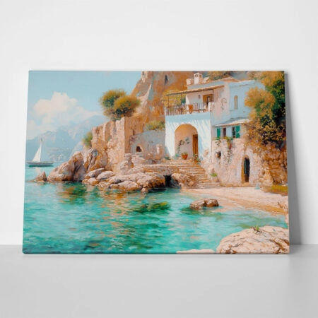 Πίνακας σε Καμβά VINTAGE PASTEL COASTAL HOUSE 3 - Vintage