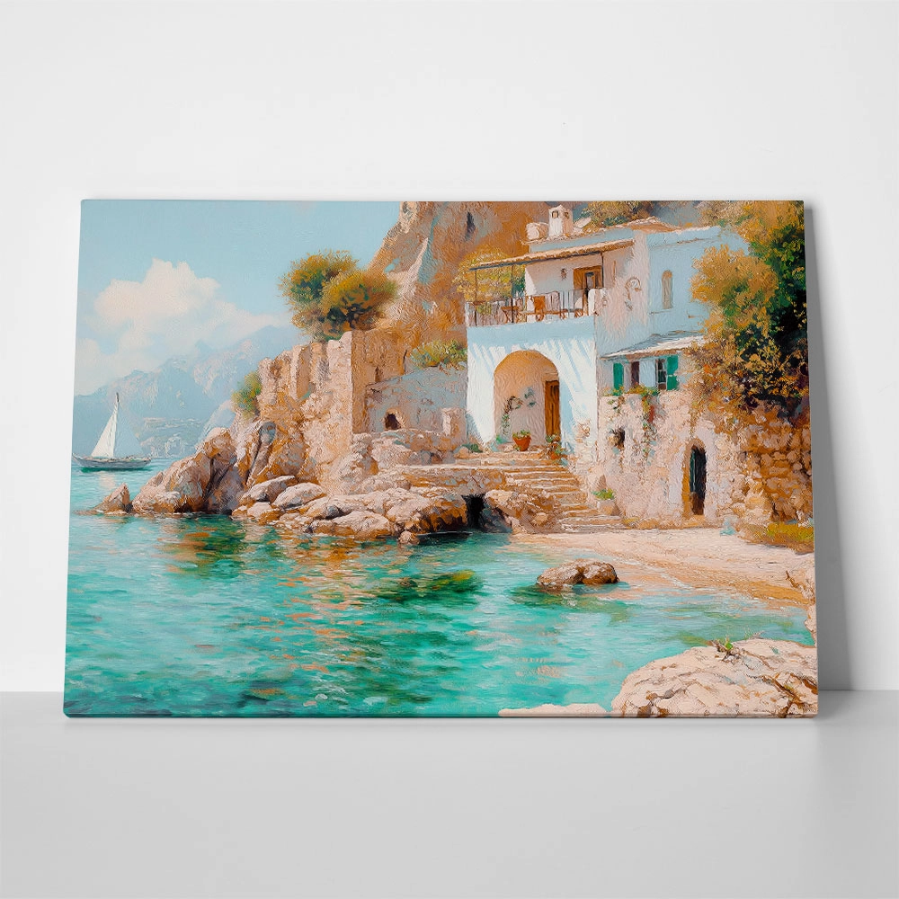 Πίνακας σε Καμβά VINTAGE PASTEL COASTAL HOUSE 3
