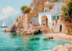 Πίνακας σε Καμβά VINTAGE PASTEL COASTAL HOUSE 3