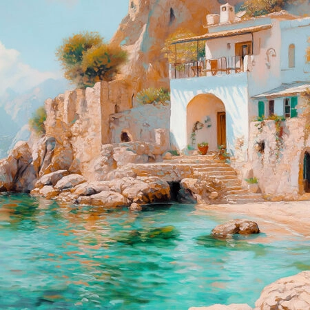 Πίνακας σε Καμβά VINTAGE PASTEL COASTAL HOUSE 3 - Vintage Sticky 5