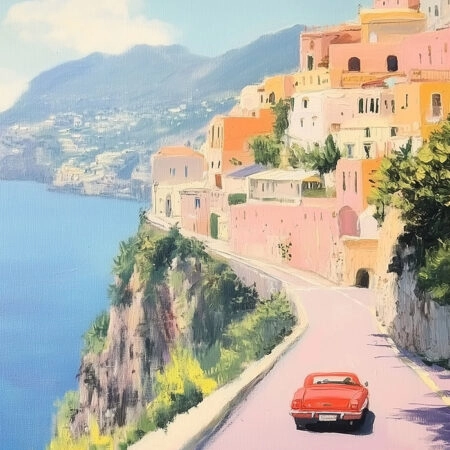 Πίνακας σε Καμβά VINTAGE PASTEL COASTAL ROAD - Vintage Sticky 5