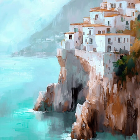 Πίνακας σε Καμβά VINTAGE PASTEL COASTAL VILLAGE - Vintage Sticky 5