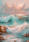 Πίνακας σε Καμβά VINTAGE PASTEL COASTAL WAVES 2