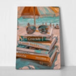 Πίνακας σε Καμβά VINTAGE PASTEL COASTAL WAVES BEACH BOOKS 2