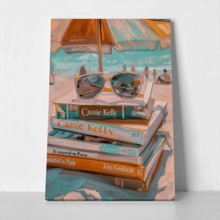 Πίνακας σε Καμβά VINTAGE PASTEL COASTAL WAVES BEACH BOOKS 2 - Vintage