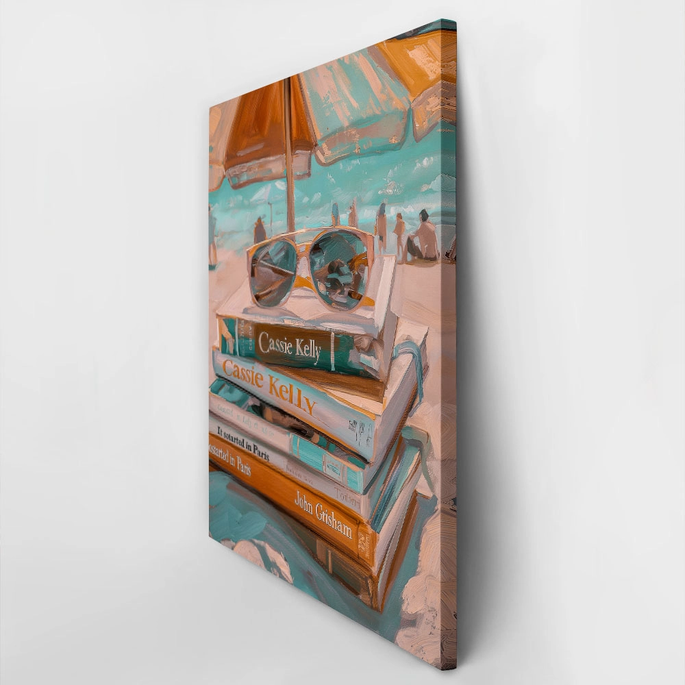 Πίνακας σε Καμβά VINTAGE PASTEL COASTAL WAVES BEACH BOOKS 2