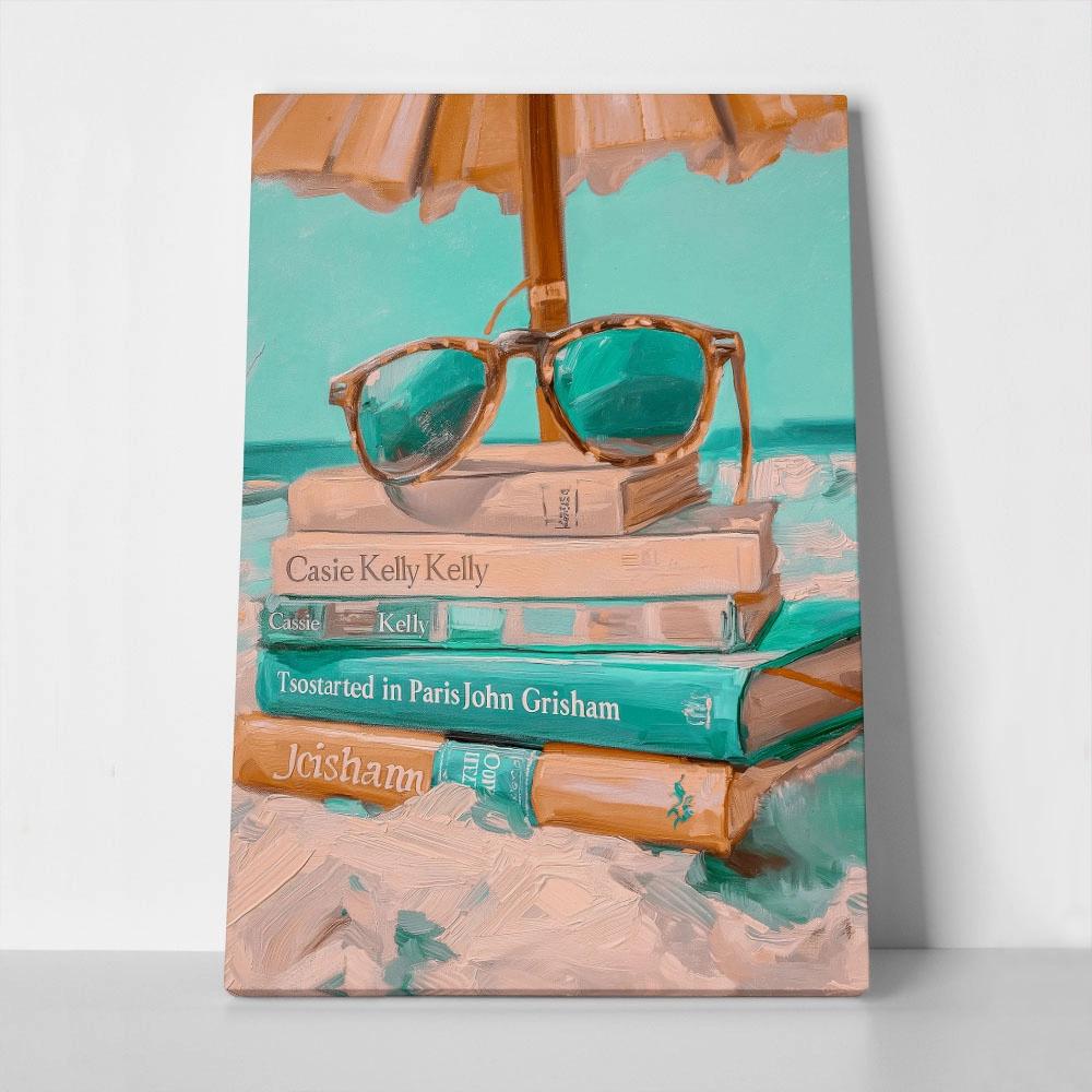 Πίνακας σε Καμβά VINTAGE PASTEL COASTAL WAVES BEACH BOOKS 3