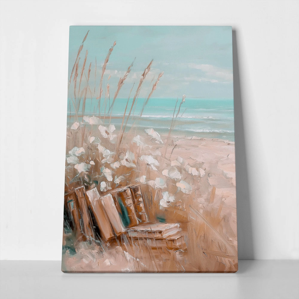 Πίνακας σε Καμβά VINTAGE PASTEL COASTAL WAVES BEACH BOOKS 4