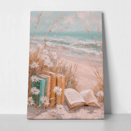 Πίνακας σε Καμβά VINTAGE PASTEL COASTAL WAVES BEACH BOOKS 5 - Vintage