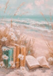Πίνακας σε Καμβά VINTAGE PASTEL COASTAL WAVES BEACH BOOKS 5