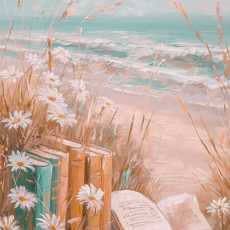 Πίνακας σε Καμβά VINTAGE PASTEL COASTAL WAVES BEACH BOOKS 5 - Vintage Sticky 5