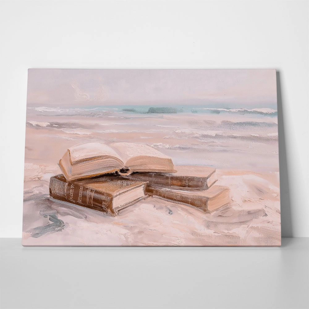 Πίνακας σε Καμβά VINTAGE PASTEL COASTAL WAVES BEACH BOOKS 6