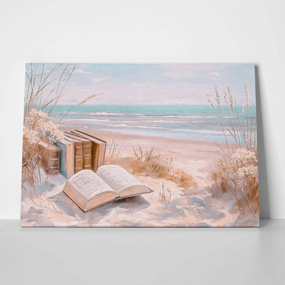 Πίνακας σε Καμβά VINTAGE PASTEL COASTAL WAVES BEACH BOOKS 7