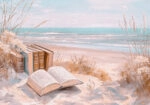 Πίνακας σε Καμβά VINTAGE PASTEL COASTAL WAVES BEACH BOOKS 7