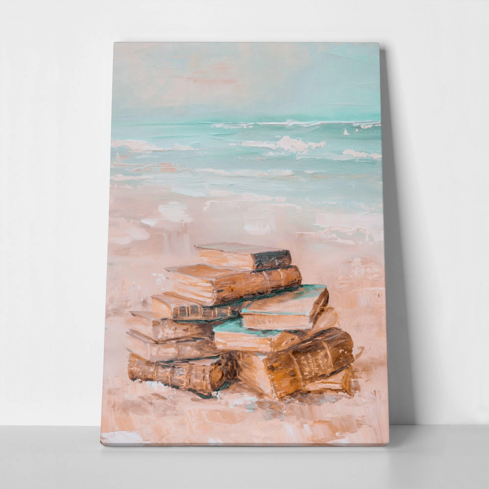 Πίνακας σε Καμβά VINTAGE PASTEL COASTAL WAVES BEACH BOOKS