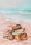 Πίνακας σε Καμβά VINTAGE PASTEL COASTAL WAVES BEACH BOOKS