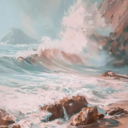 Πίνακας σε Καμβά VINTAGE PASTEL COASTAL WAVES - Vintage Sticky 5