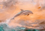 Πίνακας σε Καμβά VINTAGE PASTEL DOLPHIN 2