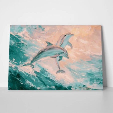 Πίνακας σε Καμβά VINTAGE PASTEL DOLPHINS 2 - Vintage