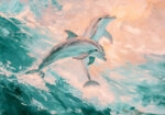 Πίνακας σε Καμβά VINTAGE PASTEL DOLPHINS 2