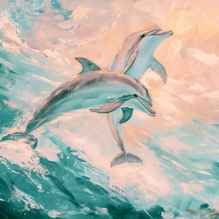 Πίνακας σε Καμβά VINTAGE PASTEL DOLPHINS 2 - Vintage Sticky 5