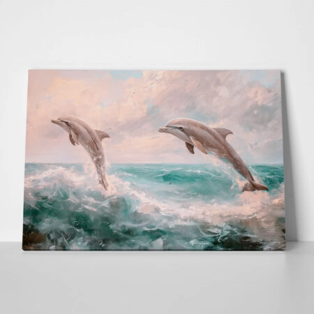Πίνακας σε Καμβά VINTAGE PASTEL DOLPHINS 3 - Vintage