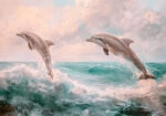 Πίνακας σε Καμβά VINTAGE PASTEL DOLPHINS 3