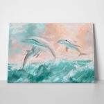 Πίνακας σε Καμβά VINTAGE PASTEL DOLPHINS 4