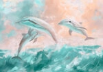 Πίνακας σε Καμβά VINTAGE PASTEL DOLPHINS 4