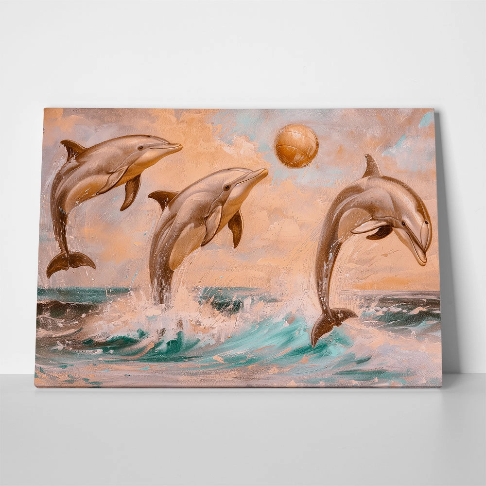 Πίνακας σε Καμβά VINTAGE PASTEL DOLPHINS 5
