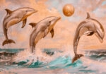 Πίνακας σε Καμβά VINTAGE PASTEL DOLPHINS 5