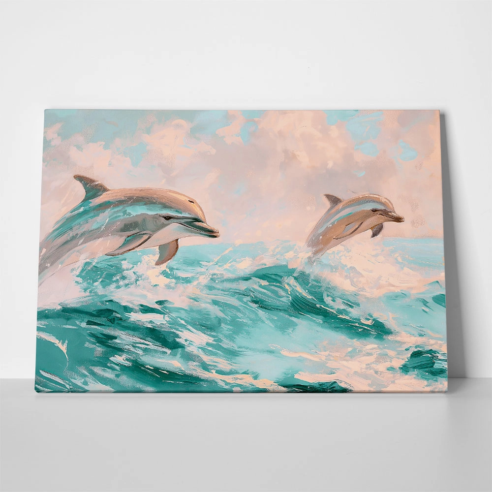Πίνακας σε Καμβά VINTAGE PASTEL DOLPHINS