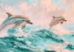 Πίνακας σε Καμβά VINTAGE PASTEL DOLPHINS
