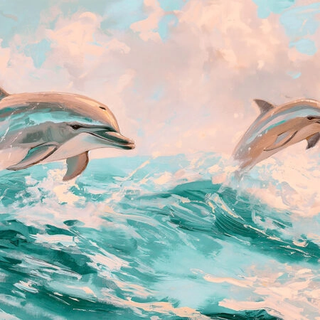 Πίνακας σε Καμβά VINTAGE PASTEL DOLPHINS - Vintage Sticky 5