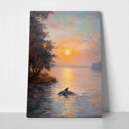 Πίνακας σε Καμβά VINTAGE PASTEL DOLPHIN - Vintage