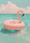 Πίνακας σε Καμβά VINTAGE PASTEL FLAMINGO